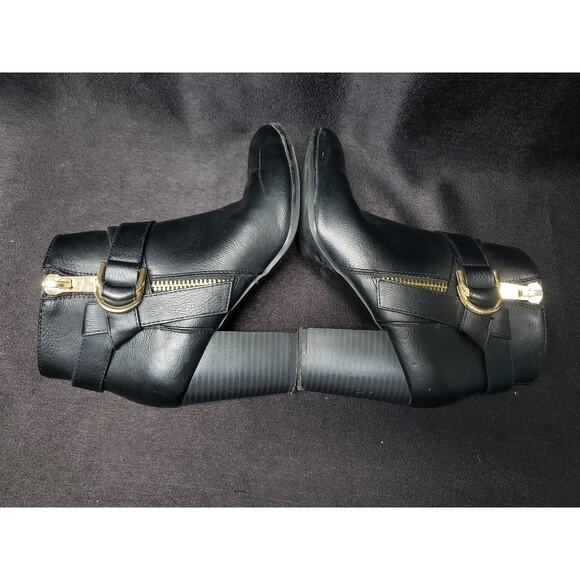 Apt 9 Black Buckled Bootie Block High Heel Side Zip Dress Up Ankle Boot Shoes - Picture 4 of 12